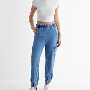 EXPRESS WOMEN'S HIGH WAISTED LOUNGE CARGO BLUE JOGGERS XS NWT 🦋